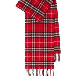 Burberry Red Plaid Wool Scarf with Fringe
